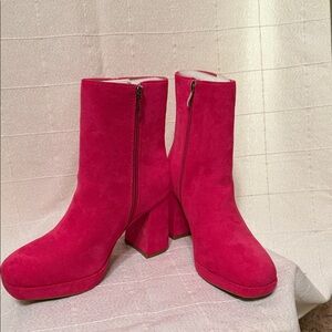 Vibrant Pink Heeled Platform Boots